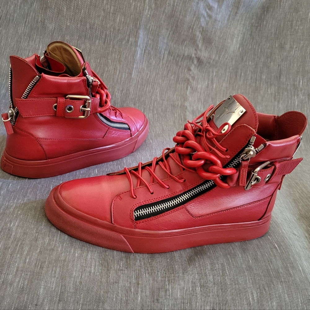 Men's Giuseppe Zanotti Red Leather Hightop Shoes Size 12 US.